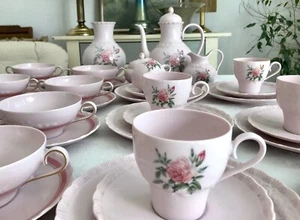 Edel Hutschenreuther Porzellan Kaffeeservice 6 Pers. Porcelaine Rose rosa Schön! - Bild 1 von 23