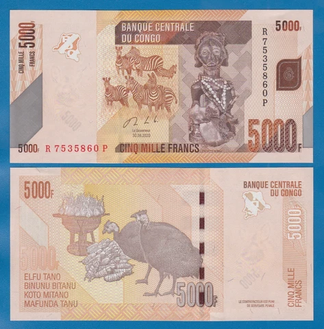 Congo Democratic Republic 5000 Francs P 102c New Date 2020 UNC ( P 102 c ) Cover