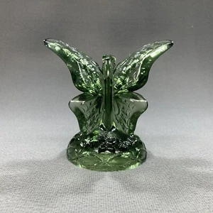 Fenton Butterfly on Stand Branch Green Hand Blown Glass USA  5" H - Picture 1 of 8