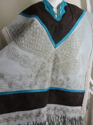 Pájaro serpiente mexicana vintage de cuero pintado a mano Estate Jorongo para hombre M L Foto 1 de 4