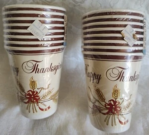 Vtg amscan 16 Thanksgiving Harvest Hot Cold 9 oz Paper Cups Decor New Old Stock - Picture 1 of 8