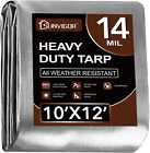 SILVER 14 Mil Vinyl Tarp Extreme Heavy Duty PVC Tarp Heat Seam-Choose Your Size