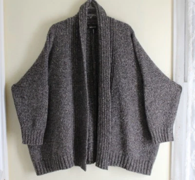 Eskandar O/S Boho 30"L Rustic Tweed Merino Cashmere Heavy Shawl Cardigan Sweater - Image 1 of 4