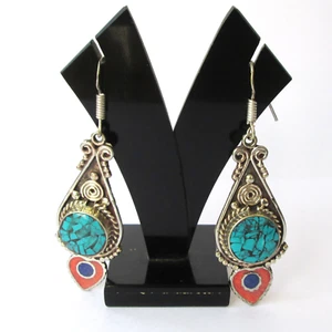 Tibetan Turquoise Earrings Christmas gift handmade jewelry for women free ship - Picture 1 of 7