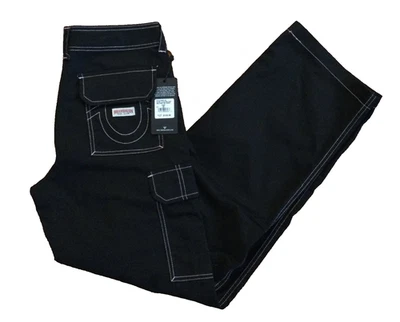 $139 True Religion Women's Military SN Cargo Pants Jet Black Size 28 Pink Stitch - Image 1 of 4