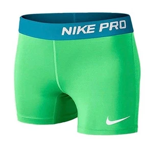 Nike Pro Girls Dri-Fit Core Training 5” Shorts Electro Green/Blue Lagoon Size L - Picture 1 of 12