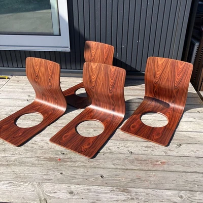 Tendo Mokko Zaisu 地板椅 红木 停产 藤森健吉设计 4 件 — 第 1/4 张图片