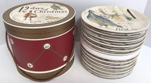 Williams Sonoma 12 Days Of Christmas 8 3/4" Plates Original Drum Box Set *Read* - Picture 1 of 20