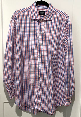 Ledbury (Hombre 17-1/2 44) Rosa, Azul, Blanco Largo Camisa manga abotonada - ¡USADA EN EXCELENTE ESTADO! Foto 1 de 4