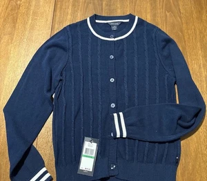 NWT Tommy Hilfiger Girls Large Navy Cardigan Sweater (12/14) Button MSRP $39 - Foto 1 di 6