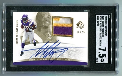 2007 SP Authentic Adrian Peterson Gold RC Patch AUTO 16/25 SGC 7.5 NM+ - Image 1 of 2