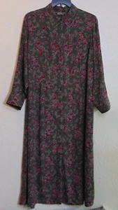 Vintage Eddie Bauer Womens Long Sleeve Button Front Dress 3X Olive Green Floral - Picture 1 of 6