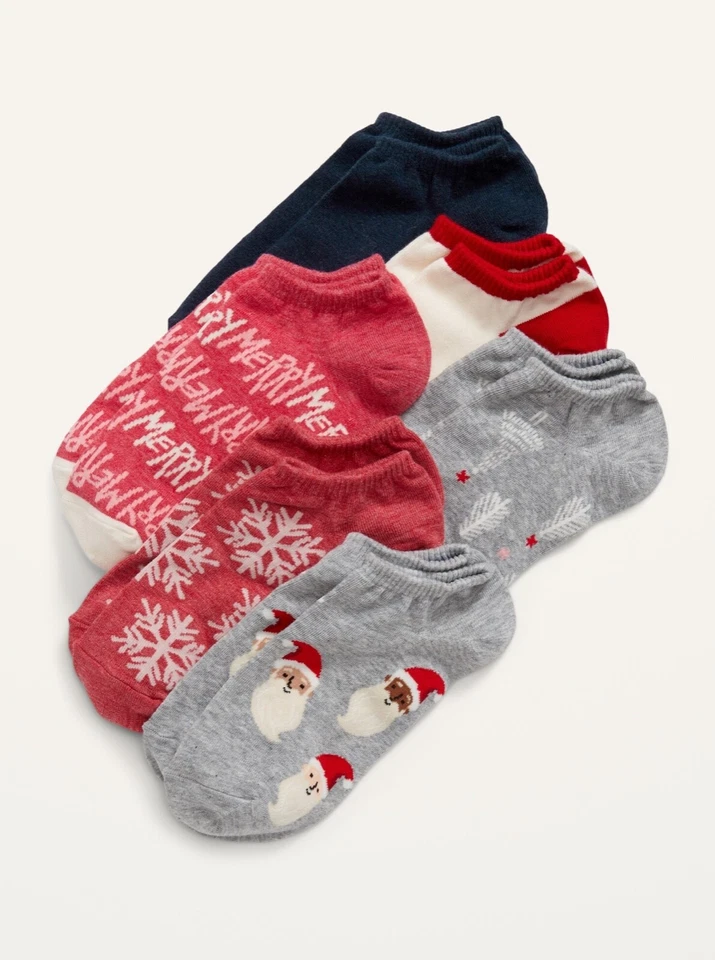 Old Navy 女式 6 件装新奇船袜圣诞老人圣诞节 - 均码全新带包装 — 第 1/1 张图片