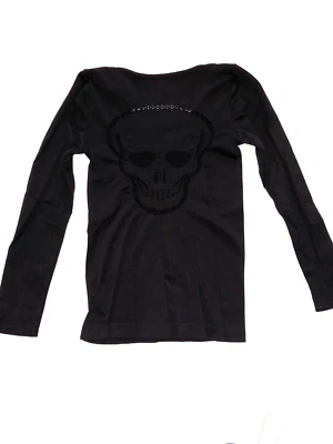 Malibu Sugar girls black seamless top with perforated skull design size 4-6x - Image 1 of 2