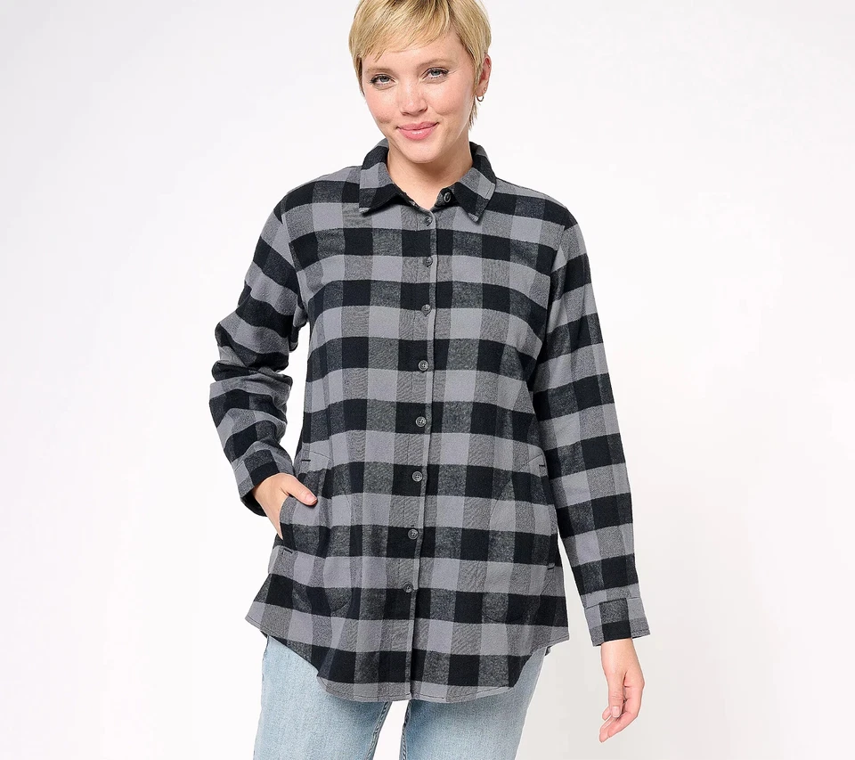 #362 Camisa regular de franela cepillada con botones traseros talla S Joan Rivers Foto 1 de 1