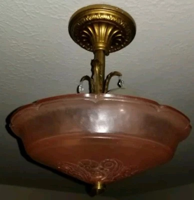 1930's Antique Lightolier Chandelier Pendant Fixture w/ RARE Consolidated Shade  - Image 1 of 4