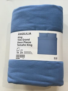 Ikea ANGSLILJA King Duvet Cover with 2 Pillowcases Bed Set Blue Cotton New - Picture 1 of 7