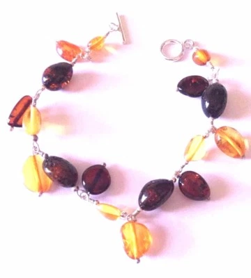 Brazalete de tenis de plata de ley 925 ámbar báltico colgante eslabón de cadena cierre de palanca  Foto 1 de 3