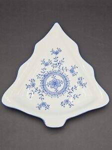 Royal China White & Blue porcelain holiday tree shape platter 12 Inch 