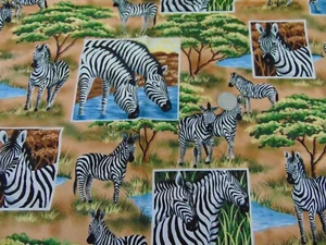 Baum Textiles Zebra Safari Cotton Fabric 1 3/4 Yards New - Picture 1 of 3