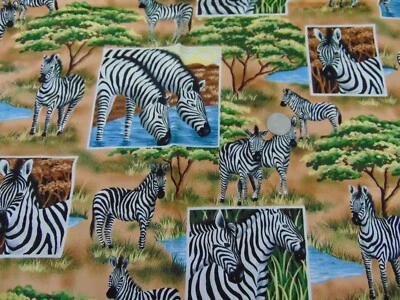 Baum Textiles Zebra Safari Cotton Fabric 1 3/4 Yards New - Image 1 of 3