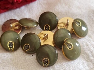 Lot 6 boutons vintage en métal vert effet paillette pied   1,5 cm ref 2392 - Foto 1 di 3