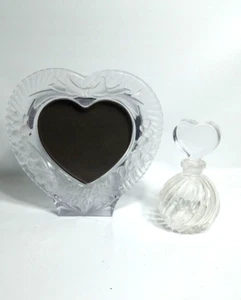 Vtg Home Beautiful Heavy Heart Crystal  Frame Paired & Heart Bottle - Picture 1 of 4
