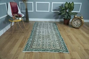 Green Vintage Turkish Rug, 3x6 Wool Woven Rug, Carpet, 3.18x6.53 ft H-2833 - Picture 1 of 10