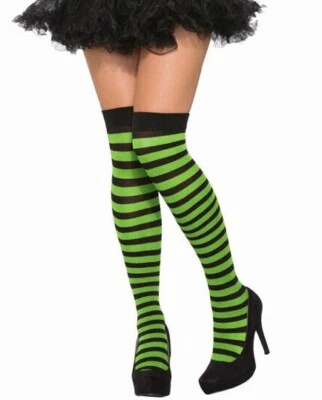 WITCH KNEE HIGH SOCKS Green Black Stripe Wicked Wizard Of Oz Costume Adult Clown - Image 1 of 4