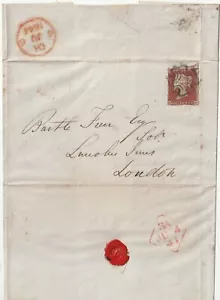1844 IRELAND JUN 4th DUBLIN MALTESE CROSS 2+ MARGIN 1d IMPERF WRAPPER TO LONDON - Picture 1 of 2