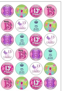 Cake Toppers Age 13 GIRL Thirteen Teenager 24 PRECUT Birthday Edible Wafer Paper - Picture 1 of 9