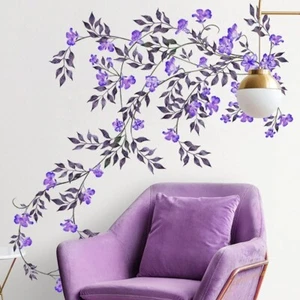 Purple Flower Vine Rattan Wall Stickers DIY Mural for Home Vine Wallpaper Decal - Picture 1 of 24