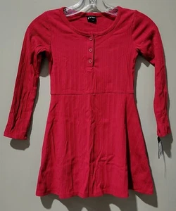 Art Class Girls' Small 6/6x Long Sleeve Dark Red Textured Henley T-Shirt Dress - Picture 1 of 6