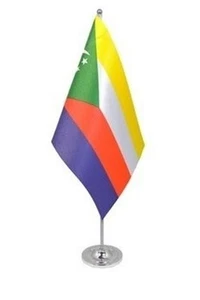 COMOROS DELUXE SATIN TISCHFLAGGE 9"X6" CHROMSTANGE & BASIS Ständer 15" MORONI - Bild 1 von 3