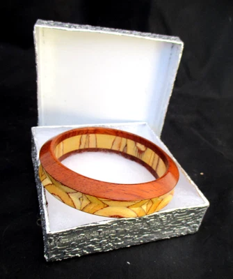 Brazalete Brazalete Artesanal Toda Madera Patrón Natural Multicolor 8" Caja de Regalo Foto 1 de 4