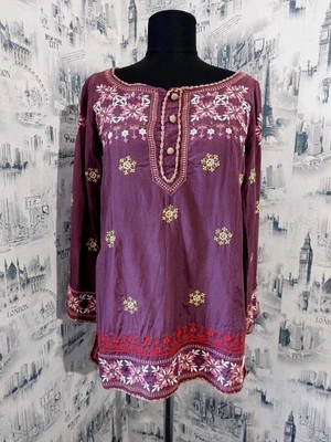 Anthropologie ODD MOLLY Blouse Sz 1 S Purple Tunic Silk Blend Embroider Boho Top - Image 1 of 4
