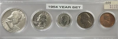 1954 Mint 5-Coin Year Set – AU/BU – Toned Nickel – 90% Silver – Whitman Case - Image 1 of 4