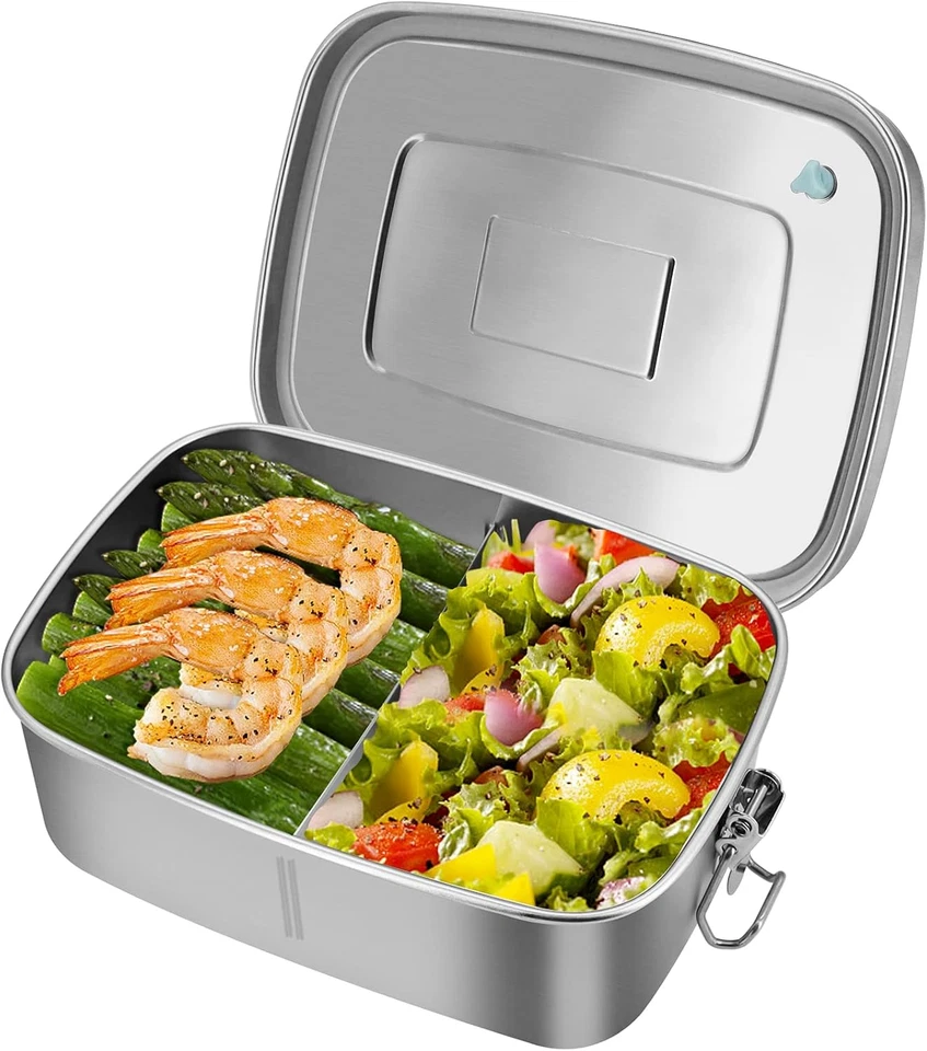 Porta Pranzo in Acciaio Inossidabile, 1100ML Lunch Box Con Partizione Rimovibile - Immagine 1 di 4