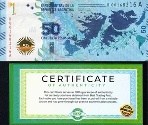 Argentina 50 Pesos QTY 1 Pc KM-362R Malvinas UNC Replacement Banknote 2015 - Picture 1 of 2