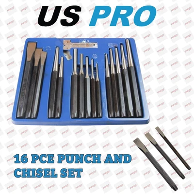 US PRO 16pc Punch & Chisel Set Cold Chisels Center Punch PIN Punch Taper Punch - Image 1 of 4