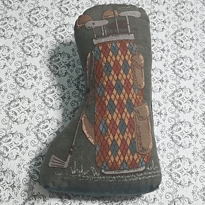 Vintage 70s Cross Stitch Golf Club Handmade Stocking Door Stop OOAK - Picture 1 of 7