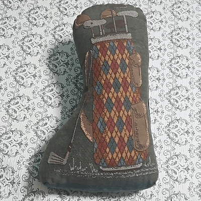 Vintage 70s Cross Stitch Golf Club Handmade Stocking Door Stop OOAK - Image 1 of 4