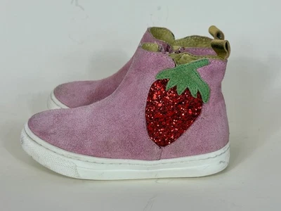 Mini Boden Little Girls Pink Suede Ankle Boots Sequin Strawberry Size 27 US 10 - Image 1 of 4