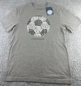 NWT LIFE IS GOOD Crusher T-Shirt Soccer Mens Small Word Collage Design Gray - Picture 1 of 8