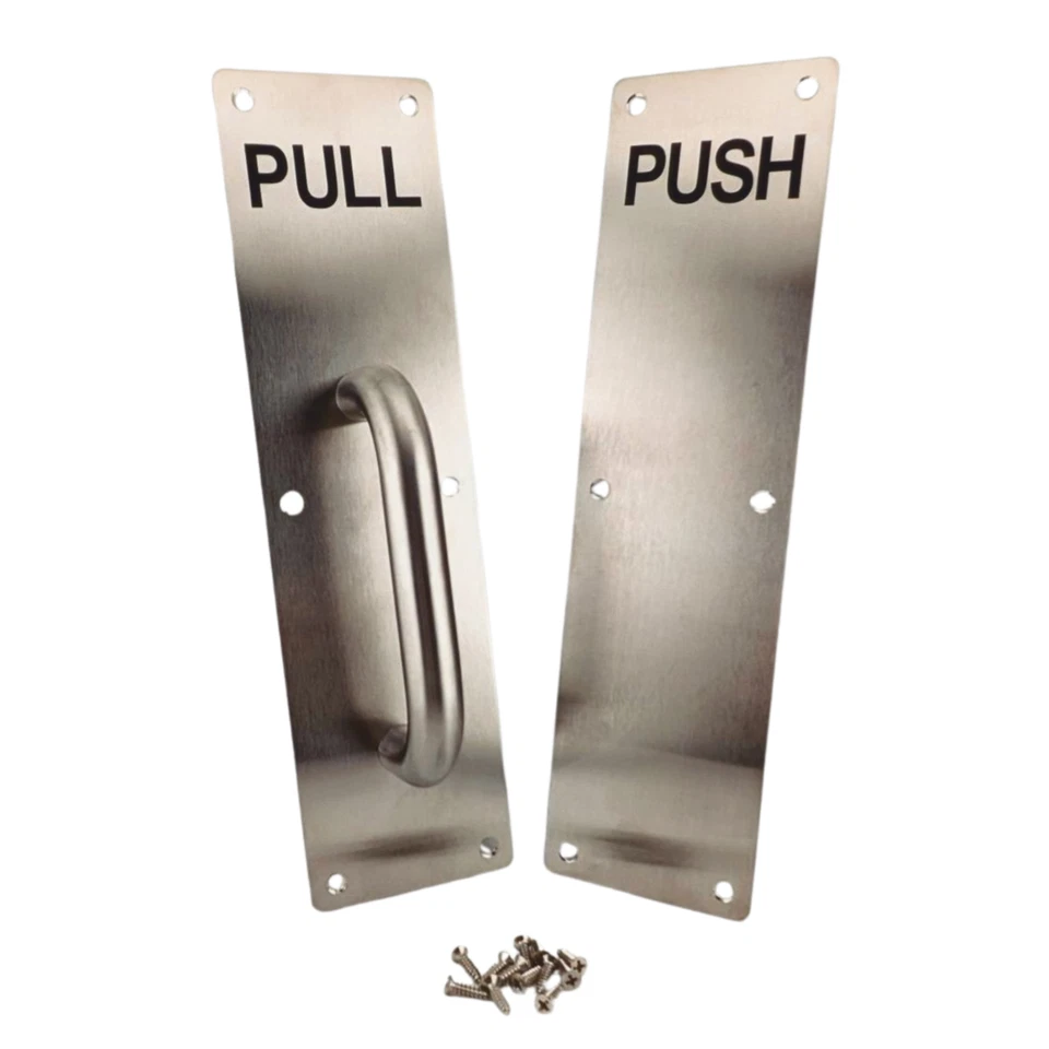 Heavy Duty Stainless Steel Pull Handle, Push Plate & Screws for Work Office Door - Image 1 of 4