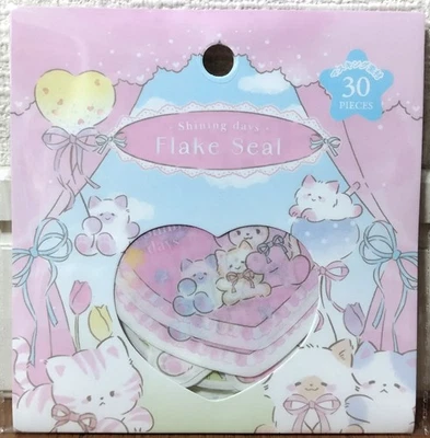 Shining Days Flake Sticker 30 Animal Kawaii Cat Kitty Kitten Kids Synapse JAPAN - Image 1 of 2