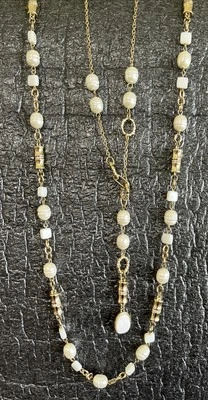 WHBM Collar Largo Imitación Perla Glamour Barril Oro Estrás Cadena Oro Verano Nuevo sin Etiquetas Foto 1 de 4