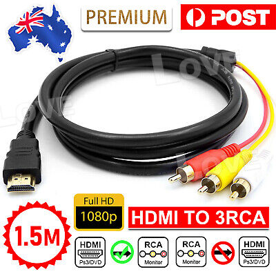 1.5m HDMI Male To 3 RCA Video Audio Converter Component AV Adapter Cable AU • 8.95$