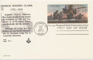 #ux78 George Rogers Clark Vincennes 1st David C #1 Masonic cachet FD Postal card - Picture 1 of 1