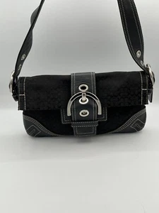 Vtg Coach Black Signature Soho Flap Hobo RARE C05Q 3628 Buckle Y2K Early 90s - Picture 1 of 10